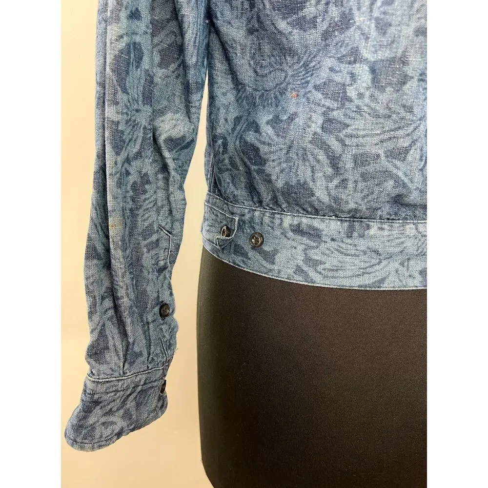 Isabel Marant Etoile Blue Cotton Linen Blend Brocade Denim Jacket Size 36